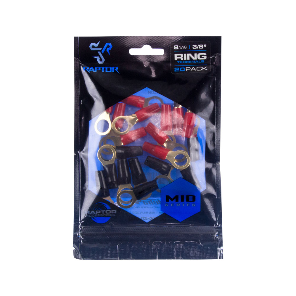 8 AWG 3/8in GOLD RING TERMINALS - MID SERIES - 20PK