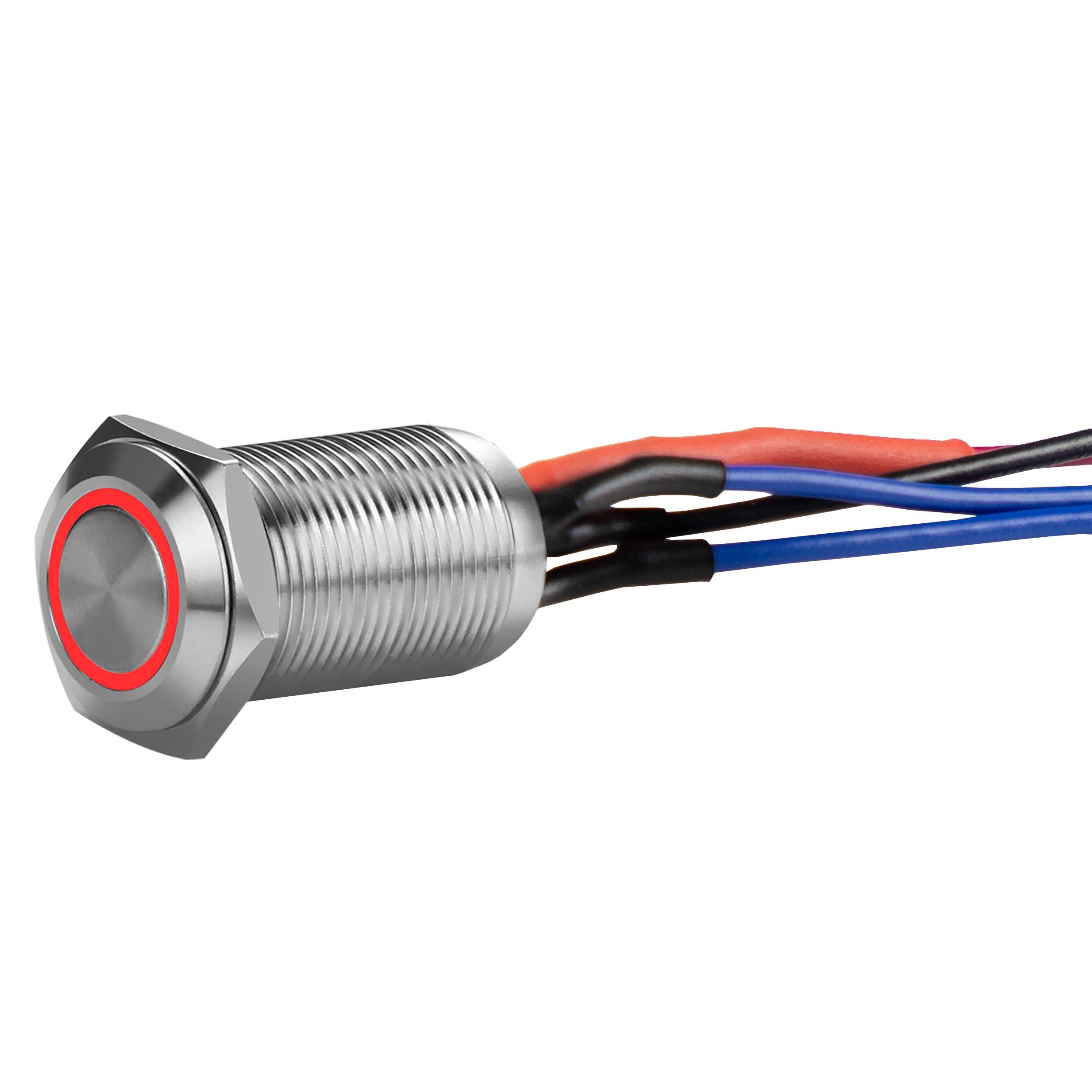 Silver 12MM Round Illuminated Latching Switch Red Qty 2